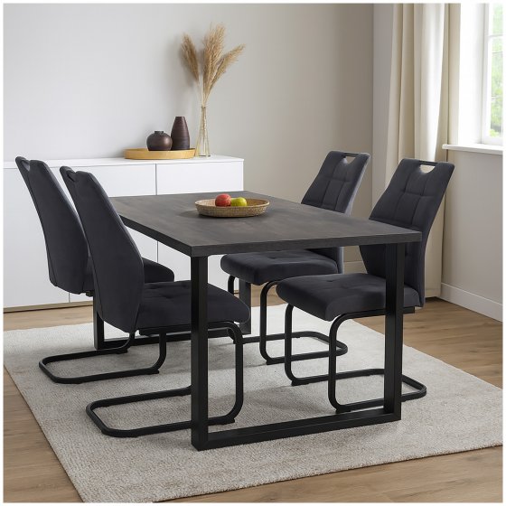 Modernes 4er Set dunkelgraue Schwingstühle für Esszimmer und Küche 