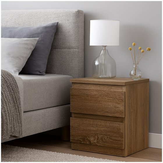 Nachtkommode 2er Set Sonoma mit 2 grifflosen Schubladen 
