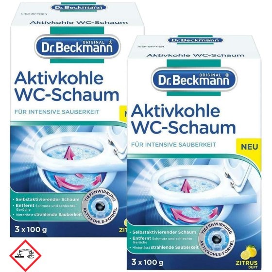 Dr Beckmann Aktivkohle WC Schaum Selbstaktiver Schaum 2er Pack 