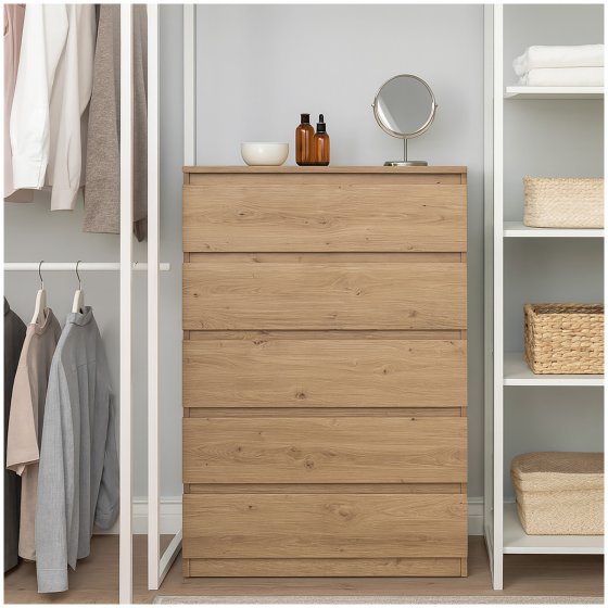 Kommode mit 5 grifflosen Schubladen Artisaneiche Thekla 