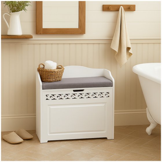 Sitzbank mit Stauraum und Polster Weiß mit Ornament-Design 