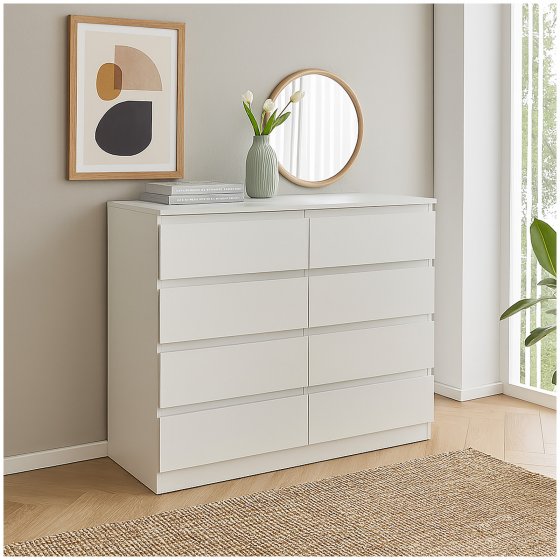 Moderne Kommode mit 8 grifflosen Schubladen Weiß 
