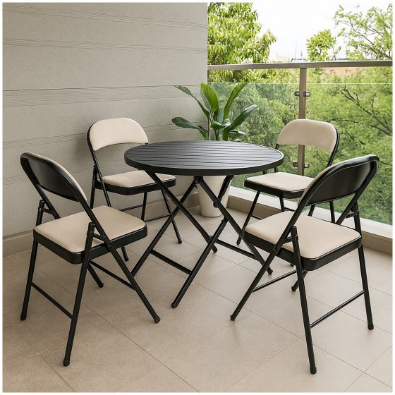 4er Set Klappstühle mit Polsterung Metallgestell und Samtbezug Beige 