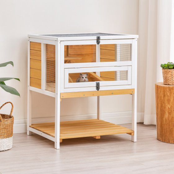 Erhöhter Kleintierkäfig aus Holz Nagerkäfig für Kaninchen, Meerschweinchen und Co. 