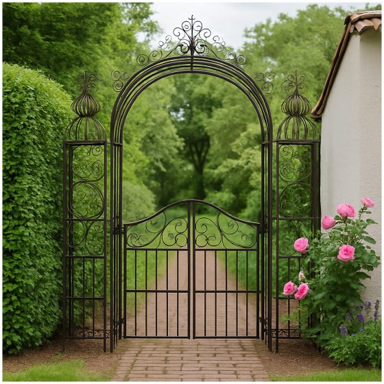 Torbogen aus Metall mit Tür stilvolle Gartenarchitektur für Kletterpflanzen 