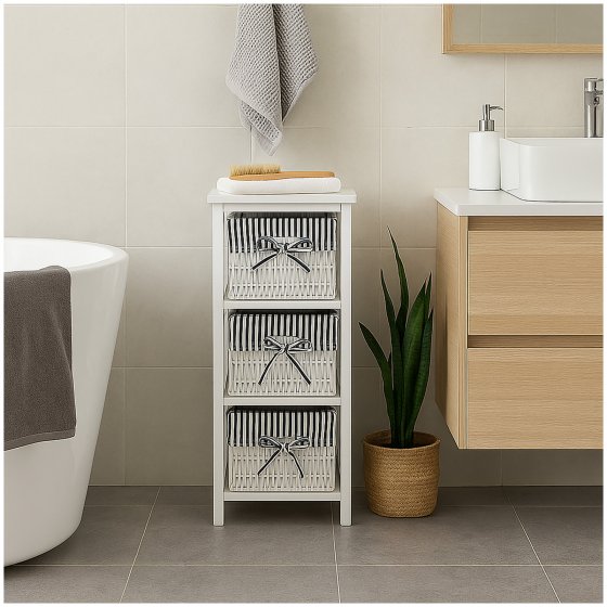 Praktisches Regal aus Paulowniaholz mit 3 Körben vielseitige Aufbewahrungslösung 