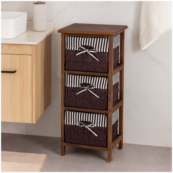 Praktisches Regal aus Paulowniaholz mit 3 Körben vielseitige Aufbewahrungslösung 