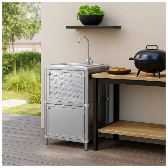 Spüle mit Unterschrank für Outdoorküche Silber 