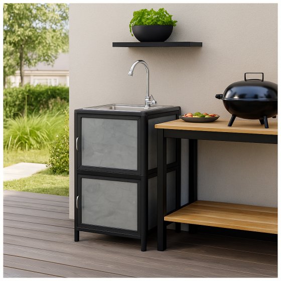 Spüle mit Unterschrank für Outdoorküche Grau 