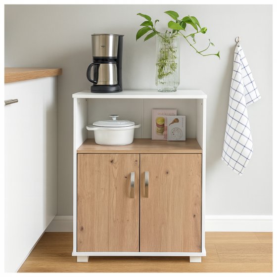 Küchenschrank Blanca Weiß mit Türen in Artisaneiche 