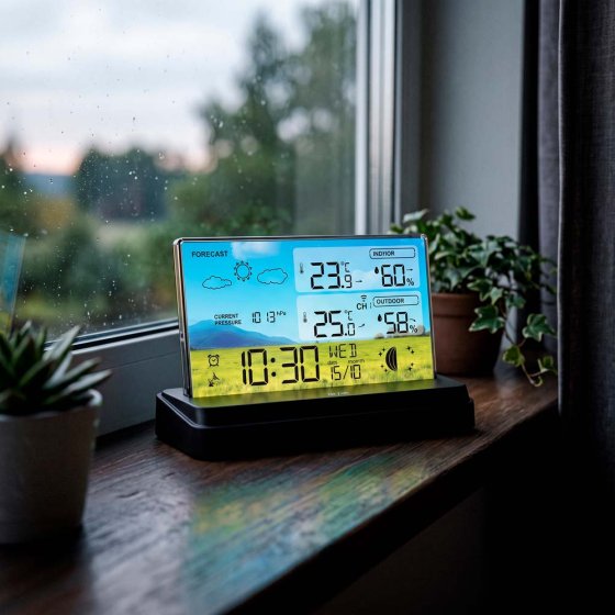 Rahmenlose Funk-Wetterstation mit Farbdisplay 