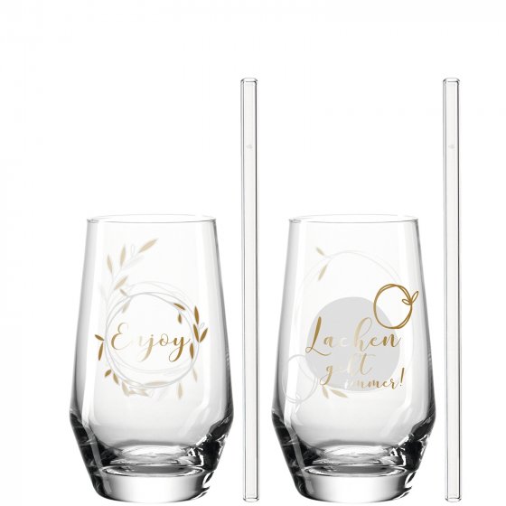 2 Longdringgläser und 2 Trinkhalme Lachen 