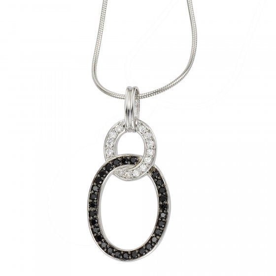 Halskette Silber 925 rhodiniert 42+5cm mit Zirkonia-Steinen weiß und schwarz 
