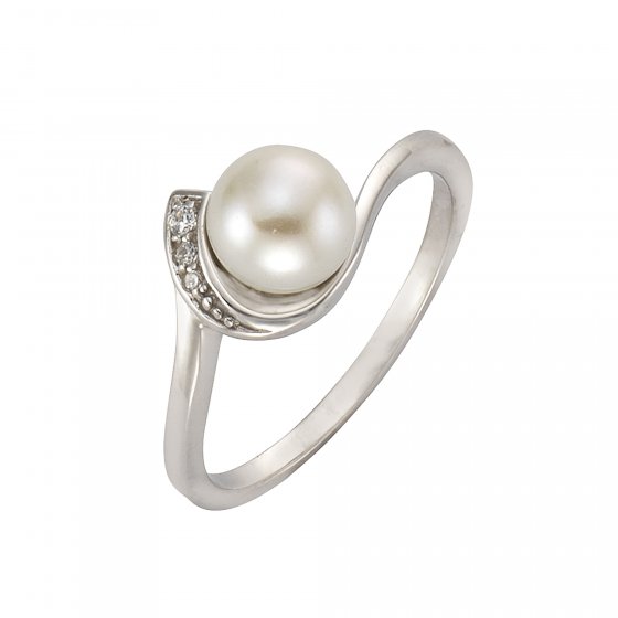 Ring Silber 925 rhodiniert mit weißer Perle & Zirkonia 