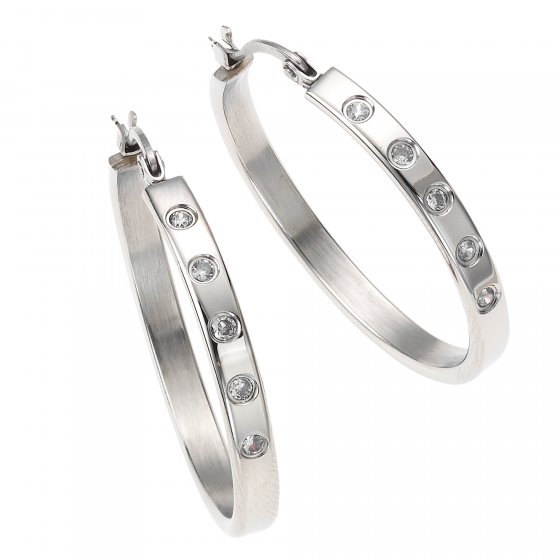 Ohrringe Edelstahl mit weißen Zirkonia-Steinen 35mm Durchmesser 