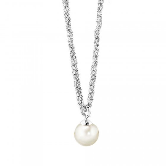 Halskette Silber 925 rhodiniert mit weißer Perle 42+3cm lang 
