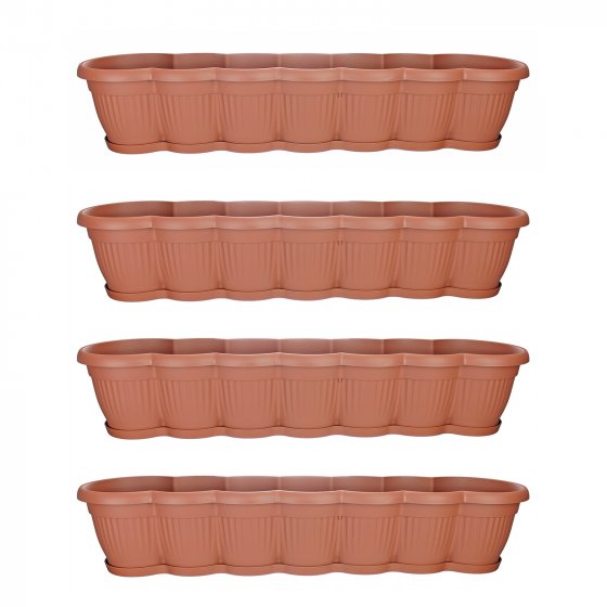 Blumenkasten mit Untersetzer 80 cm 4er Set Terracotta
