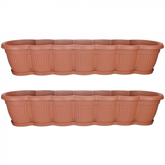 Blumenkasten mit Untersetzer 80 cm 2er Set Terracotta