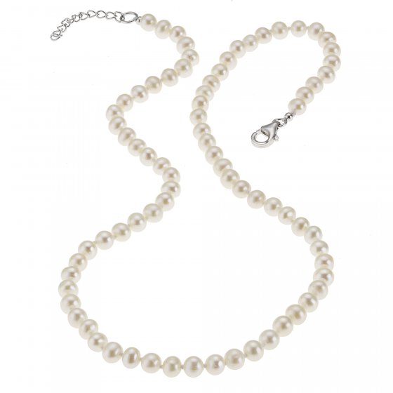Collier 925 Silber rhodiniert mit Süßwasserzuchtperlen in weiß 