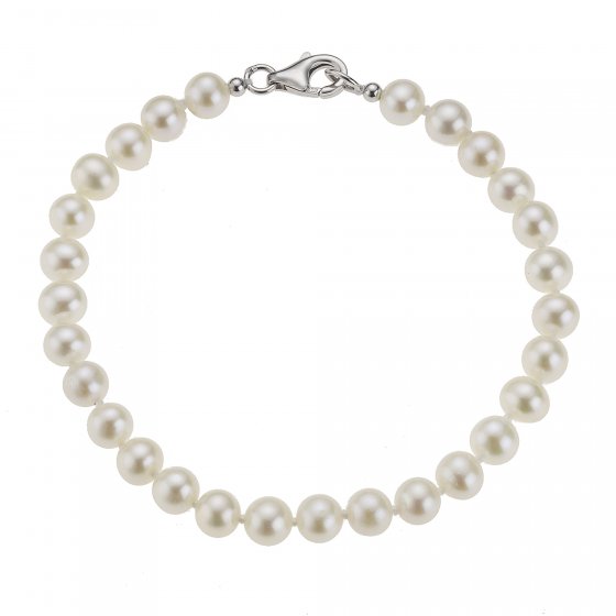Armband Silber 925 rhodiniert mit weißen Perlen 6mm 