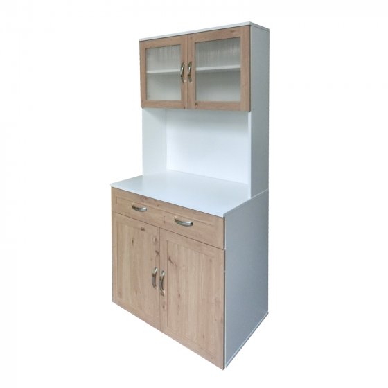 Küchenbuffet mit Glasteil Weiß Artisaneiche Blanca
