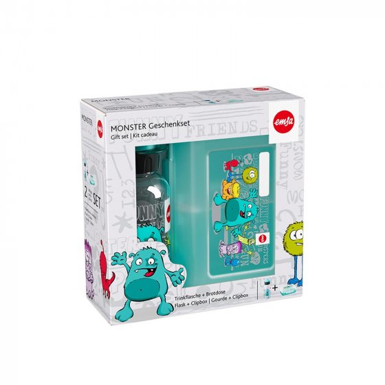 Trinkflasche im 2 er Set mit Brotdose Monster 