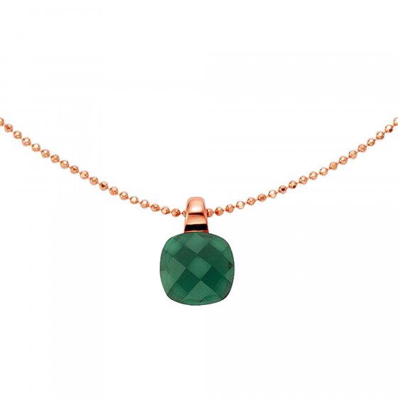 Halskette Silber 925 rosé-vergoldet 45/42cm lang mit grünem Quarz-Stein (beh.) 