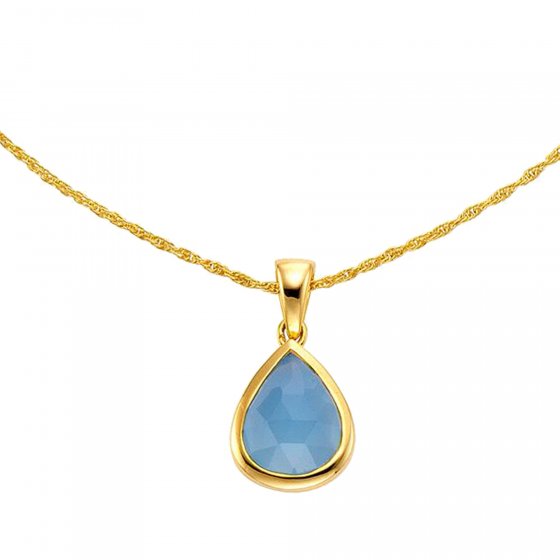 Anhänger mit Kette 925 Silber vergoldet Chalcedon blau 