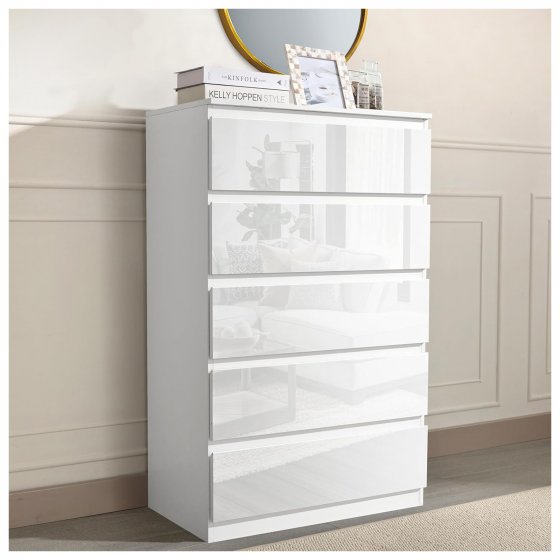 Sideboard Kenji 5 Schubladen Hochglanz Weiß 