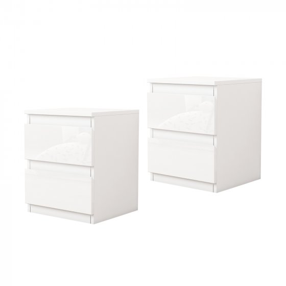 Nachtschrank Kenji Hochglanz Weiß 2er-Set