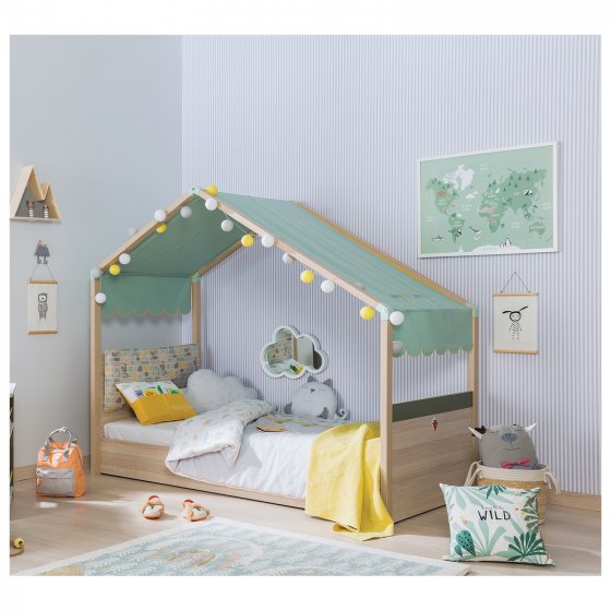 Bett 90 x 200 cm mit grüner Markise
