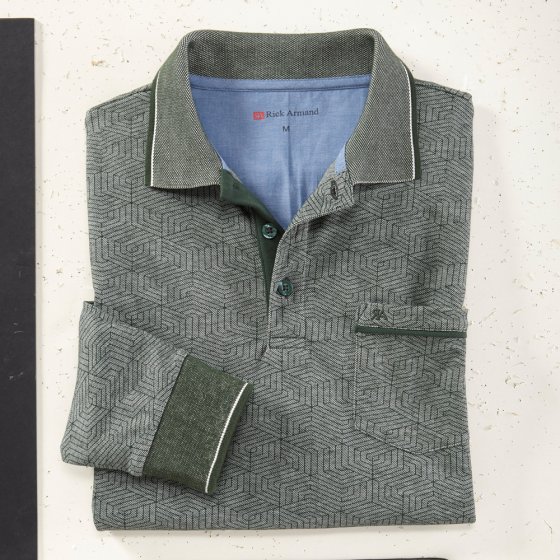 Piqué Langarmshirt,grün-gemust M | Grün-gemustert