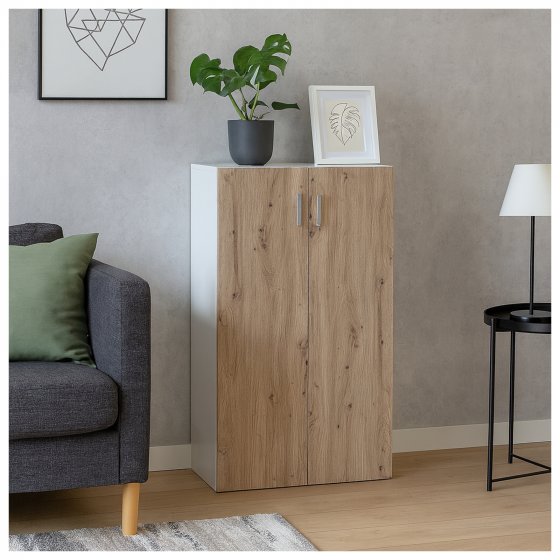 Kommode mit 3 Regalfächern Nina Weiß-Artisaneiche 