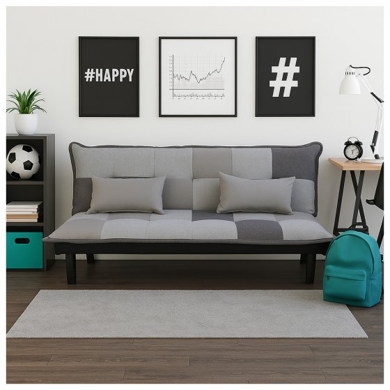 Couch Karo mit Schlaffunktion Grau 