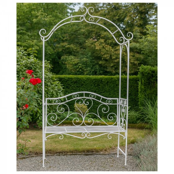 Romantische Gartenbank mit Rosenbogen aus Metall Celia Weiß