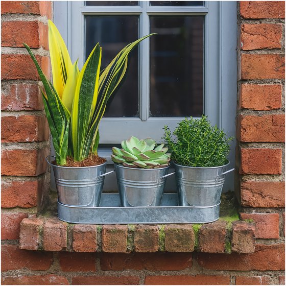 Zinktöpfe 3er-Set dekorative Pflanzgefäße für Fensterbank und Garten 
