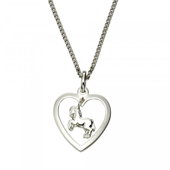 Halskette Silber 925 mit Herz und Pferde-Anhänger 45cm lang 