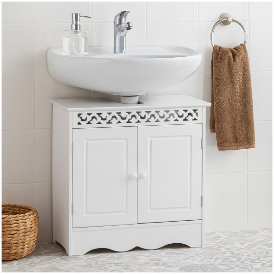 Waschbeckenunterschrank Weiß Landhausstil für Bad und Gäste-WC 