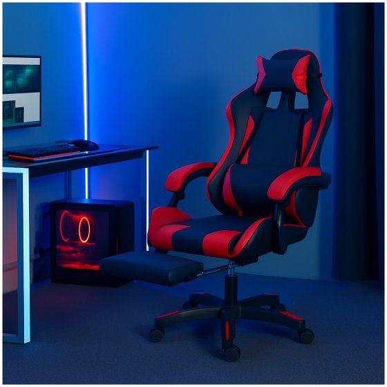 Ergonomischer Gaming Stuhl mit Fußstütze Racing-Design 