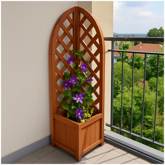 Pflanzkasten mit Rankgitter aus Holz braun Blumenkasten für Balkon, Terrasse und Garten 