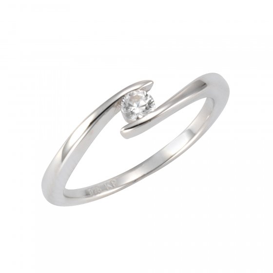 Ring Silber 925 rhodiniert mit weißem Zirkonia-Stein 