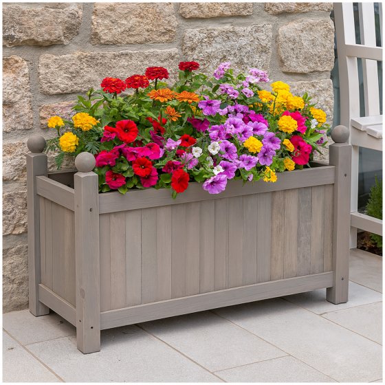 Holz-Pflanzkasten in Grau Blumenkasten für Garten, Terrasse und Balkon 