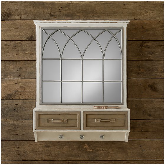 Wandspiegel mit Schubladen, Ablage und Haken Shabby Chic im Landhausstil 