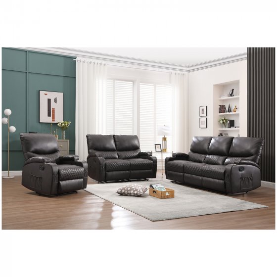 Elegantes 3-tlg.Sofa Set aus braunem Kunstleder für höchsten Wohnkomfort