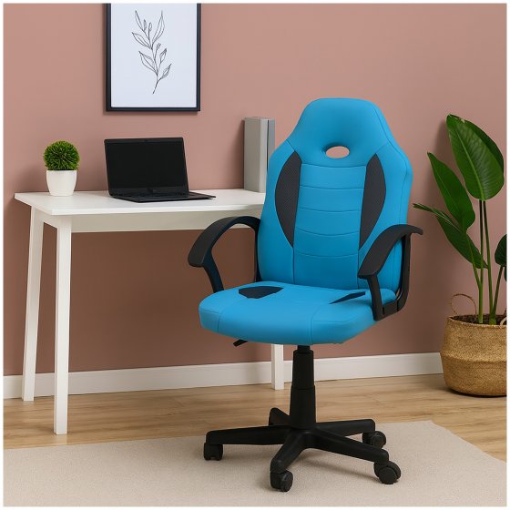 Schreibtischstuhl Junior höhenverstellbar ergonomischer Drehstuhl Hellblau 