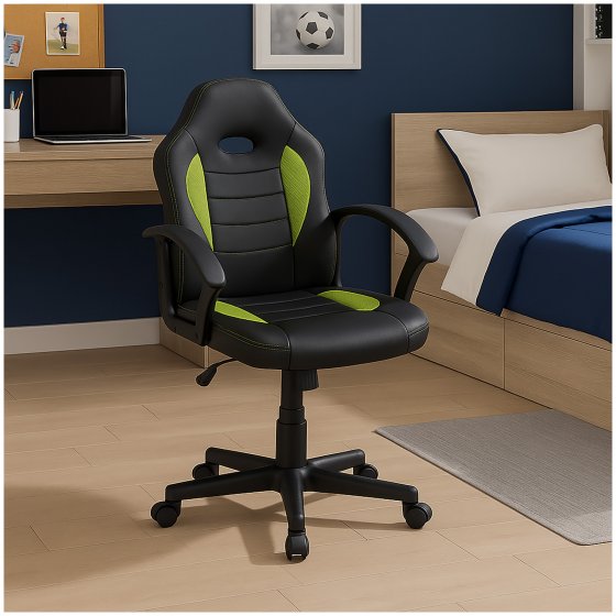 Schreibtischstuhl Junior höhenverstellbar ergonomischer Drehstuhl Schwarz-Grün 