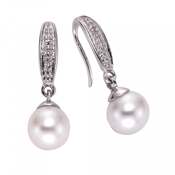 Ohrringe Gold 333 mit weißen Perlen und Diamanten 0,01ct. 