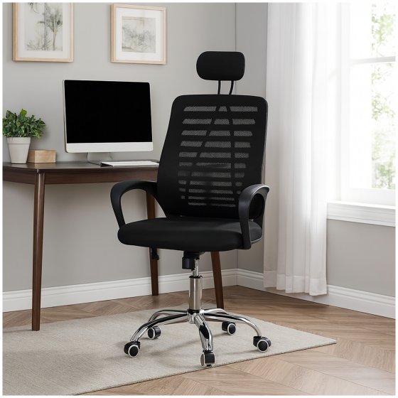 Ergonomischer Drehstuhl mit Meshbezug und Kopfstütze