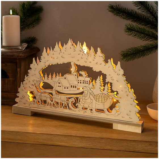 LED Holz Weihnachtsdeko mit Wintermotiv Batteriebetrieben