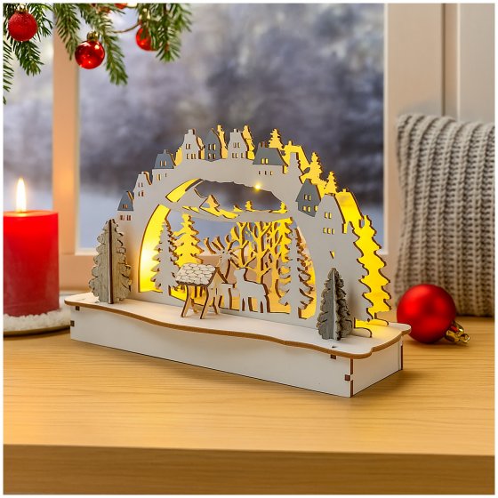 LED Holz Weihnachtsdeko mit Waldmotiv Batteriebetrieben 
